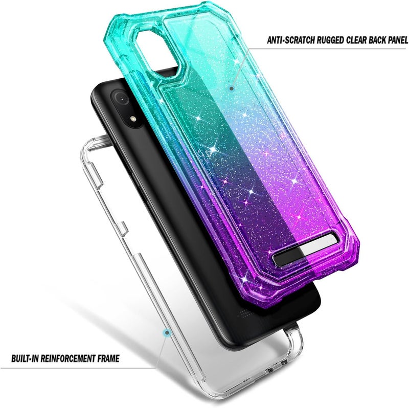 WDHD Designed for Cloud Mobile Stratus C8 Phone Case with Tempered Glass Screen Protector, Full-Body Protective Shockproof Rugged Bumper Cover for Women Girl Kids (Glitter Aqua/Purple) - Image 3